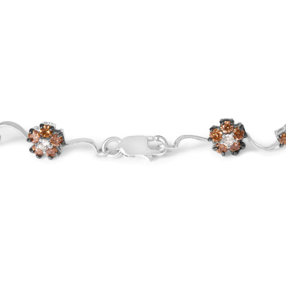 10K White Gold 4.0 Cttw Champagne and White Diamond Floral Cluster and Station Link Bracelet (H-I Color, SI2-I1 Clarity) - 7" Inches Bids.com