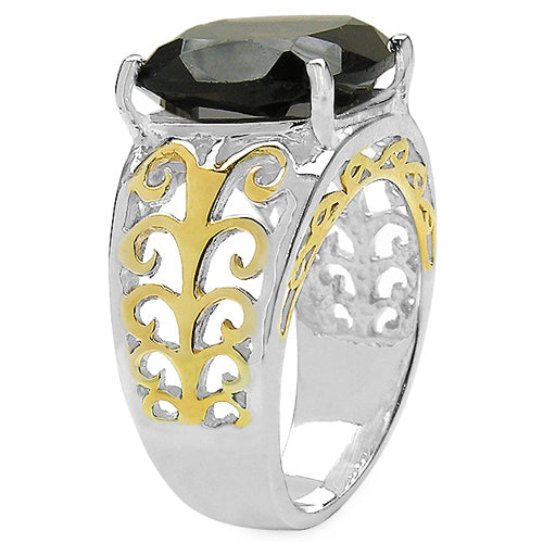 Two Tone Plated 7.09 Carat Genuine Smoky Quartz .925 Sterling Silver Ring Bids.com