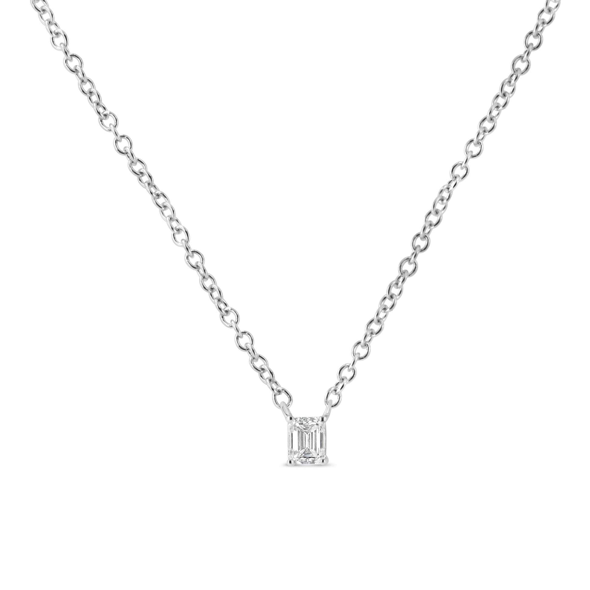 14K White Gold 1/5 Cttw Emerald Shape Solitaire Diamond 18" Pendant Necklace (G-H Color, VS2-SI1 Clarity) Bids.com