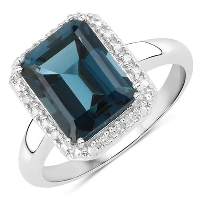 3.86 Carat Genuine London Blue Topaz and White Diamond .925 Sterling Silver Ring Bids.com