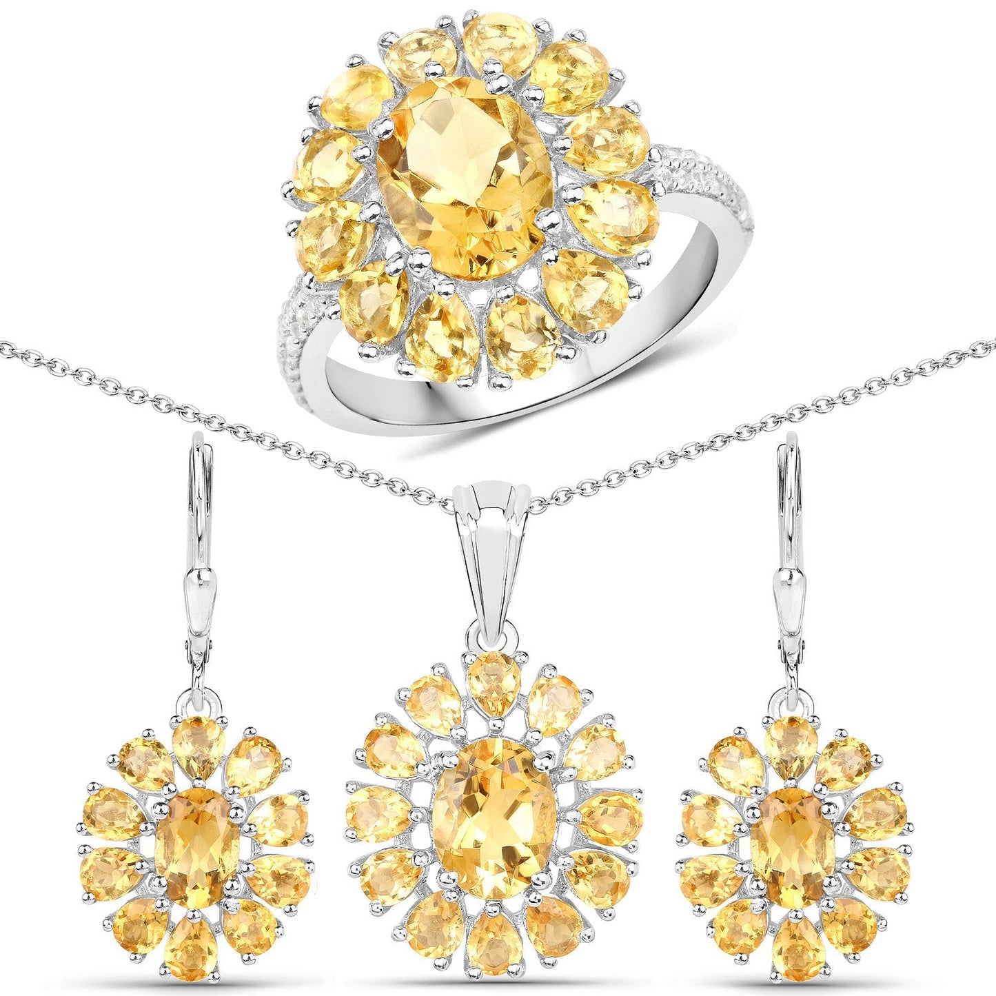 12.24 Carat Genuine Citrine and White Topaz .925 Sterling Silver 3 Piece Jewelry Set (Ring, Earrings, and Pendant w/ Chain) Bids.com