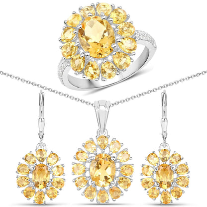 12.24 Carat Genuine Citrine and White Topaz .925 Sterling Silver 3 Piece Jewelry Set (Ring, Earrings, and Pendant w/ Chain) Bids.com