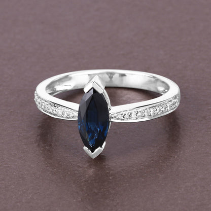 1.44 Carat Genuine Blue Sapphire and White Diamond 14K White Gold Ring Bids.com
