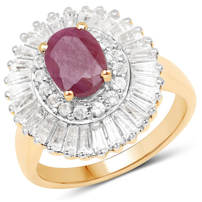 3.75 Carat Genuine Ruby and White Topaz .925 Sterling Silver Ring Bids.com