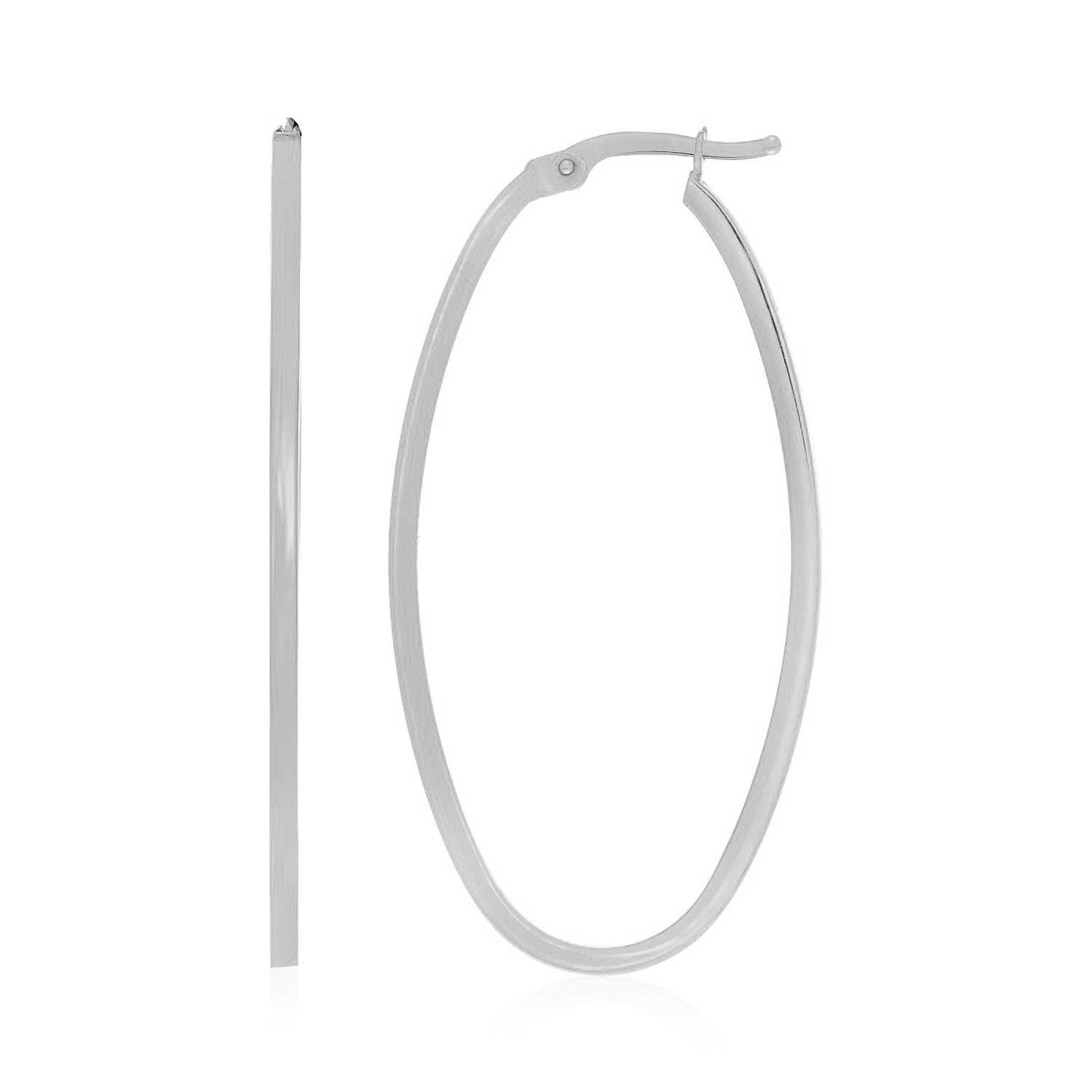 14k White Gold Slim Oval Shape Hoop Earrings Bids.com
