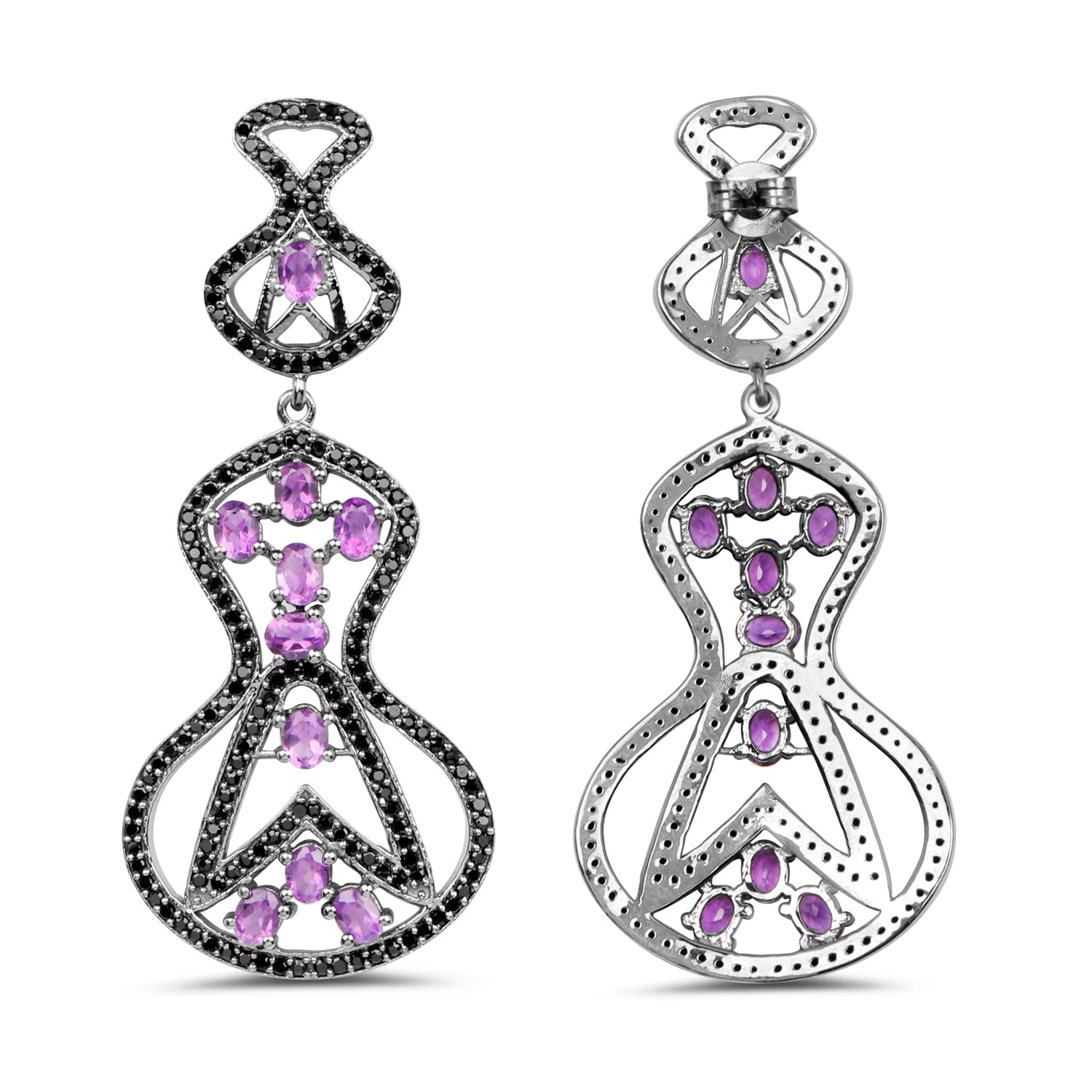 5.30 Carat Genuine Amethyst and Black Spinel .925 Sterling Silver Earrings Bids.com