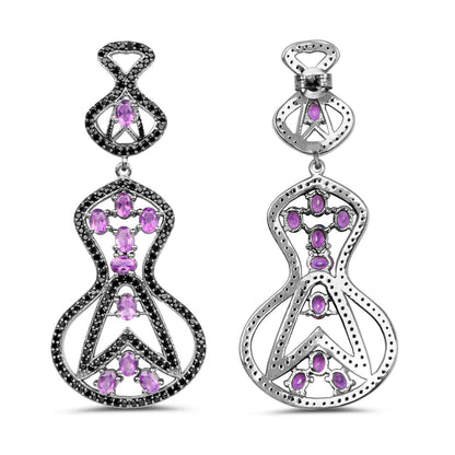 5.30 Carat Genuine Amethyst and Black Spinel .925 Sterling Silver Earrings Bids.com
