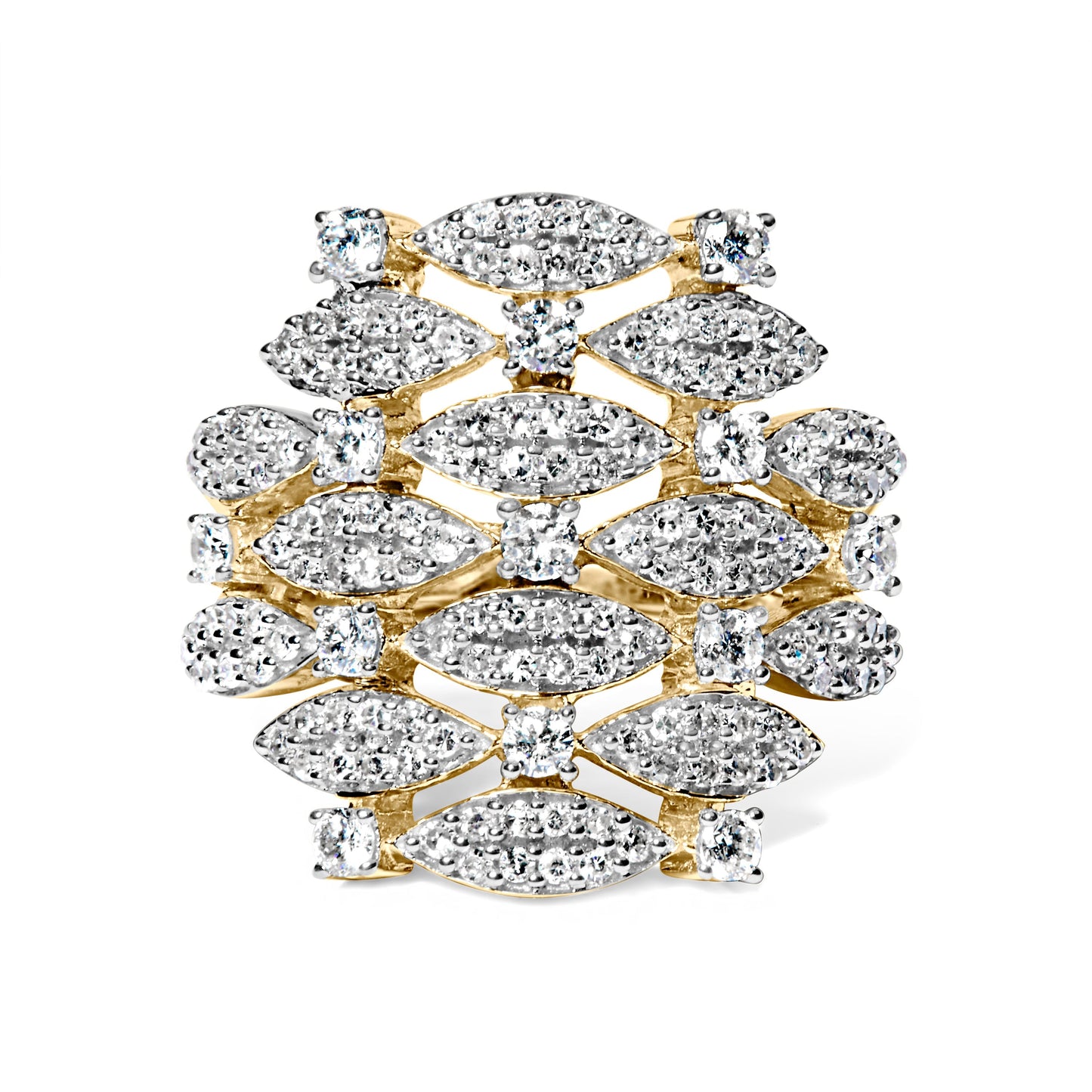 14K Yellow Gold 1.0 Cttw Diamond Geometric Stacked Open Cocktail Ring (I-J Color, I1-I2 Clarity) - Ring Size 7 Bids.com
