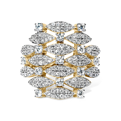 14K Yellow Gold 1.0 Cttw Diamond Geometric Stacked Open Cocktail Ring (I-J Color, I1-I2 Clarity) - Ring Size 7 Bids.com