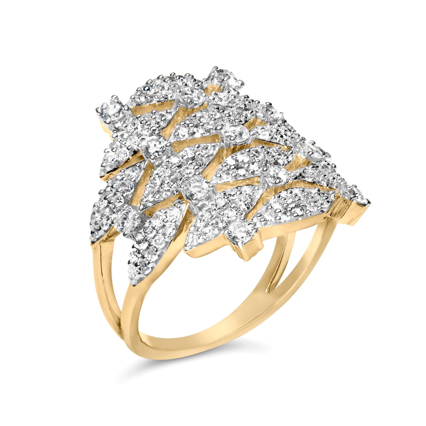 14K Yellow Gold 1.0 Cttw Diamond Geometric Stacked Open Cocktail Ring (I-J Color, I1-I2 Clarity) - Ring Size 7 Bids.com