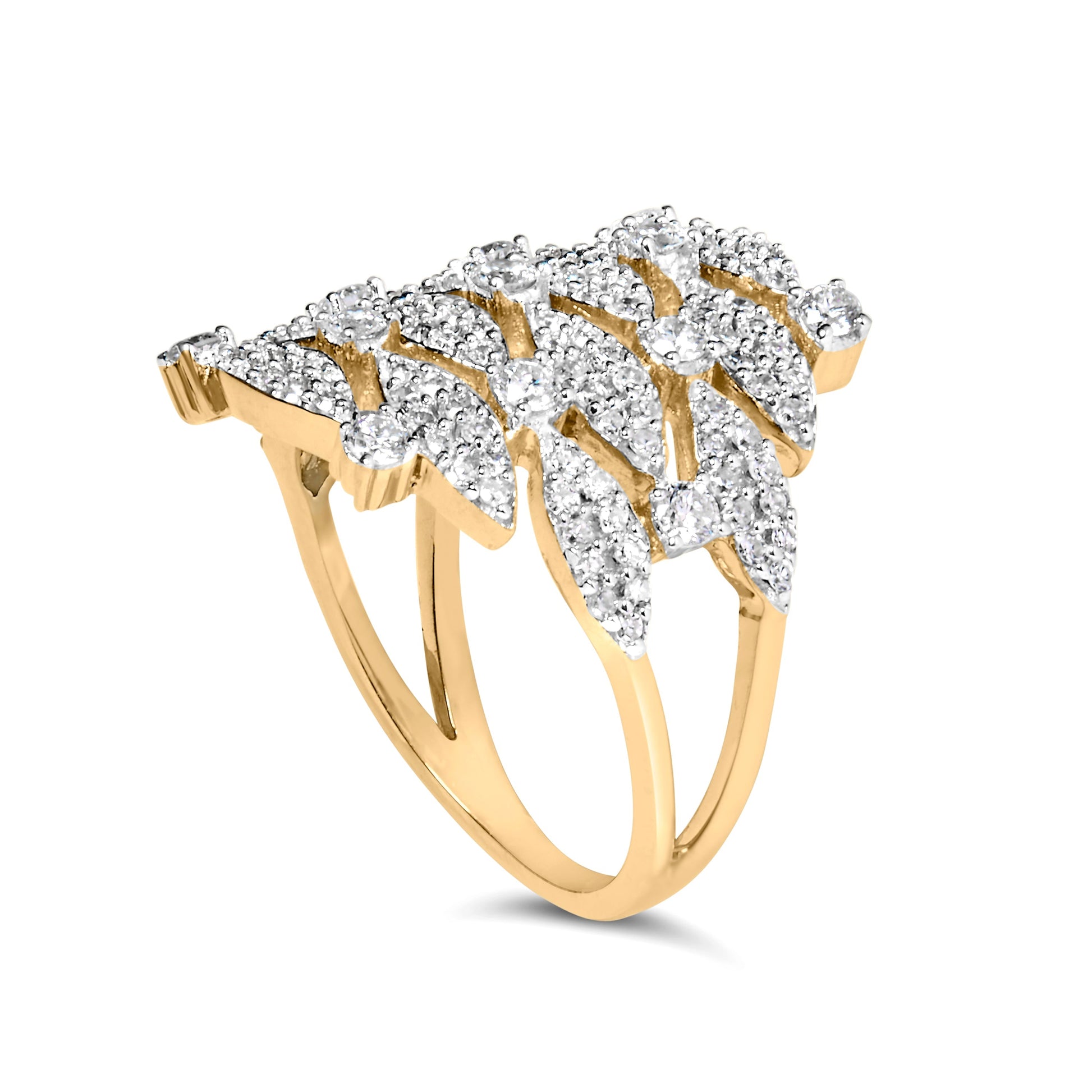 14K Yellow Gold 1.0 Cttw Diamond Geometric Stacked Open Cocktail Ring (I-J Color, I1-I2 Clarity) - Ring Size 7 Bids.com