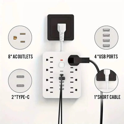 14-in-1 Power Strip With 4 USB Outlets, 2 Type-C Outlet and 8 AC Socket Outlets DailySale