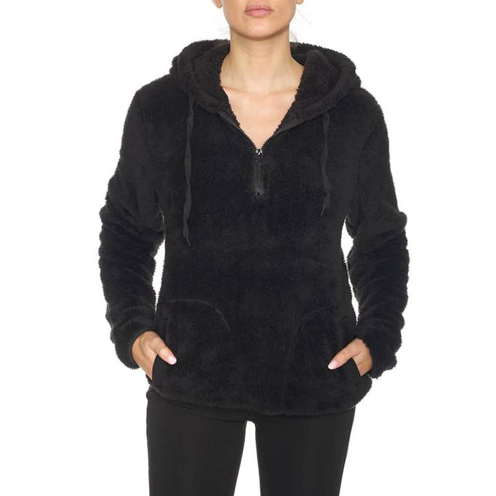 1/4 Zip Hooded Sherpa In and Out Lined Pull Over with 2 Pockets DailySale