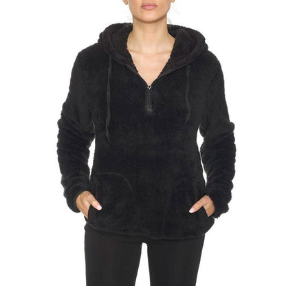 1/4 Zip Hooded Sherpa In and Out Lined Pull Over with 2 Pockets DailySale