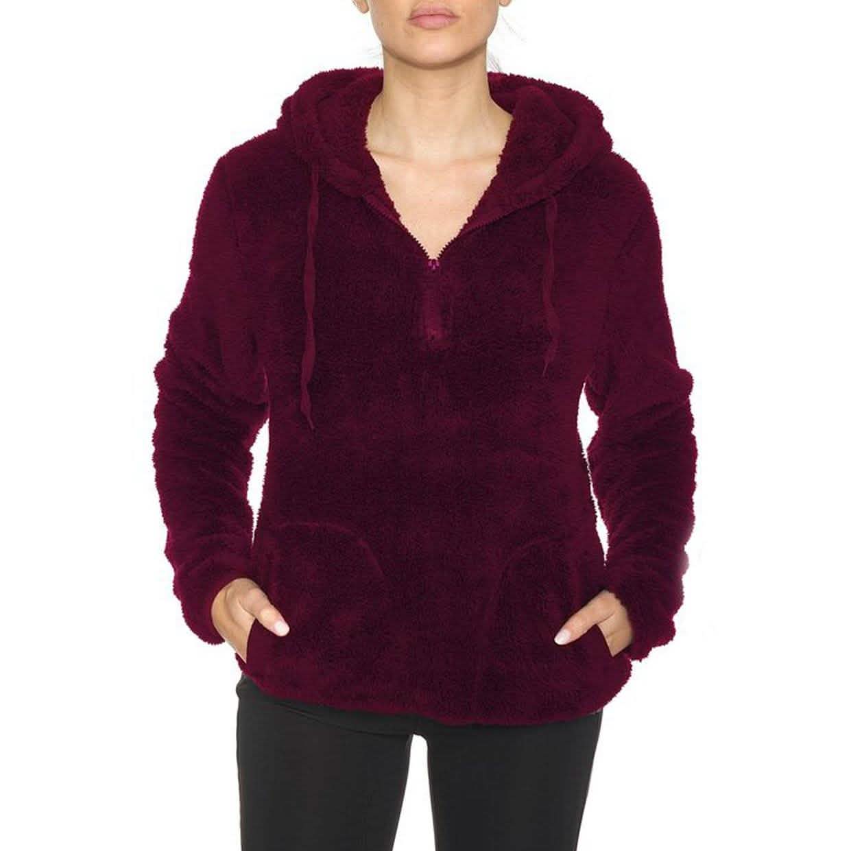 1/4 Zip Hooded Sherpa In and Out Lined Pull Over with 2 Pockets DailySale