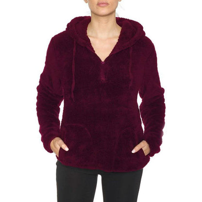 1/4 Zip Hooded Sherpa In and Out Lined Pull Over with 2 Pockets DailySale