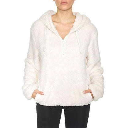 1/4 Zip Hooded Sherpa In and Out Lined Pull Over with 2 Pockets DailySale