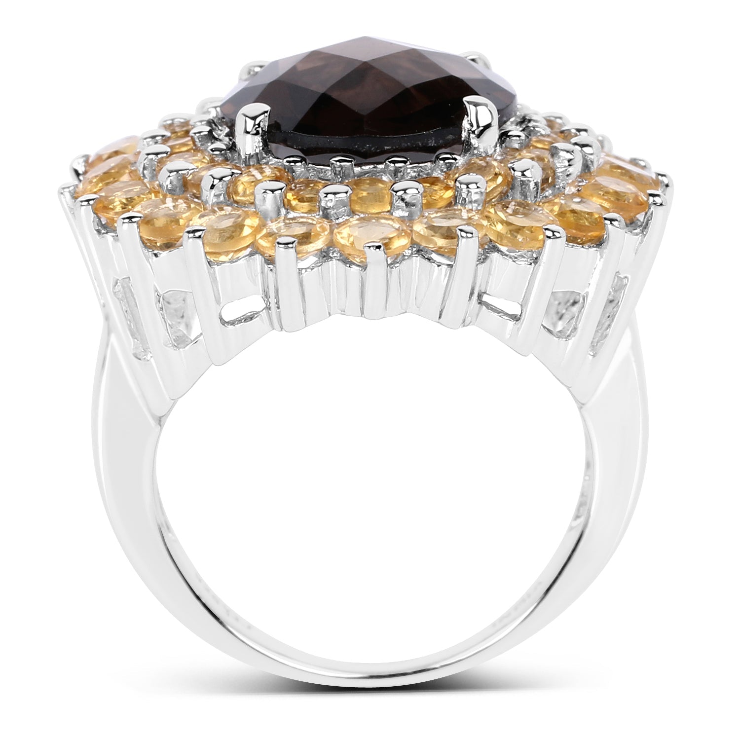8.56 Carat Genuine Smoky Quartz & Citrine .925 Sterling Silver Ring Bids.com