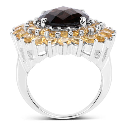 8.56 Carat Genuine Smoky Quartz & Citrine .925 Sterling Silver Ring Bids.com