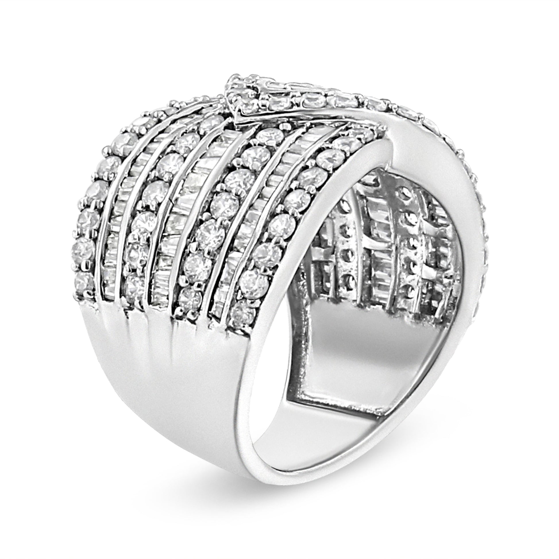 .925 Sterling Silver 2 3/8 Cttw Diamond Multi Row Overlay Band Ring ( J-K Color, I3 Clarity) - Ring Size 7 Bids.com