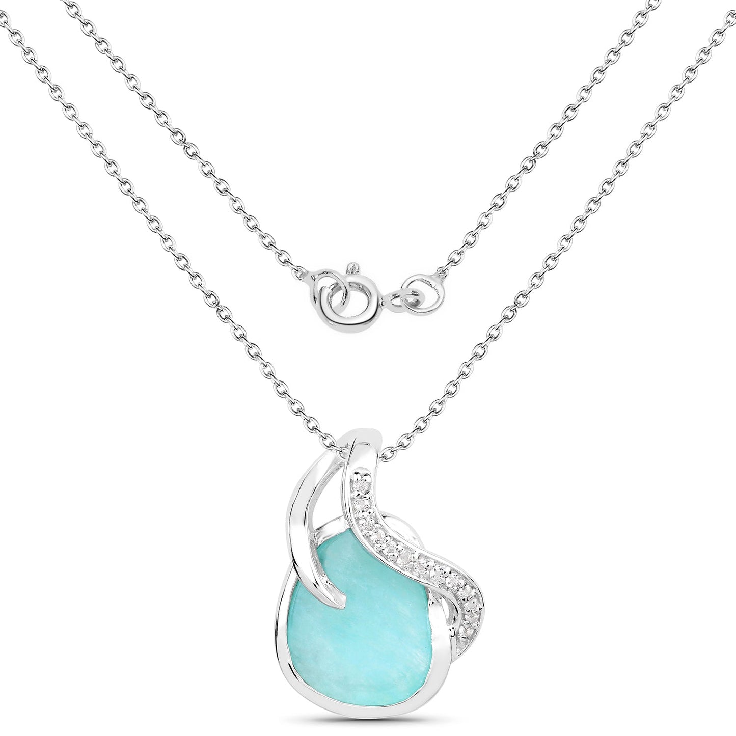 2.58 Carat Genuine Amazonite and White Topaz .925 Sterling Silver Pendant Bids.com