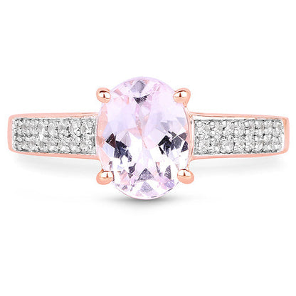14K Rose Gold Plated 2.91 Carat Genuine Kunzite and White Zircon .925 Sterling Silver Ring Bids.com