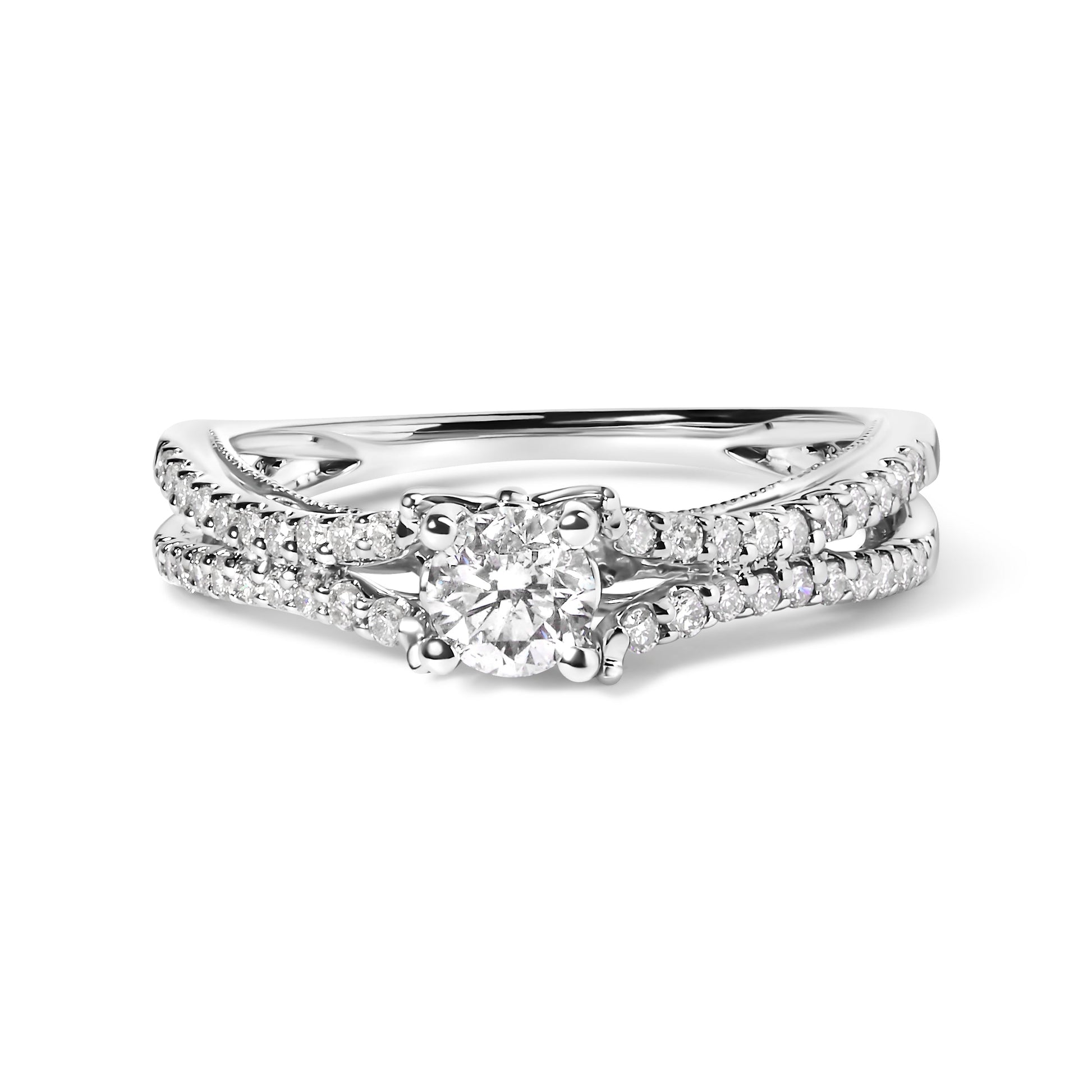 14K White Gold 5/8 Cttw Diamond Split Shank Engagement Ring  (G-H Color, VS2-SI1 Clarity) - Size 7 Bids.com