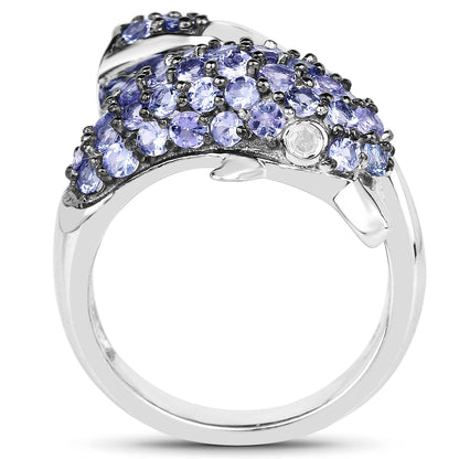 1.45 Carat Genuine Tanzanite and White Diamond .925 Sterling Silver Ring Bids.com