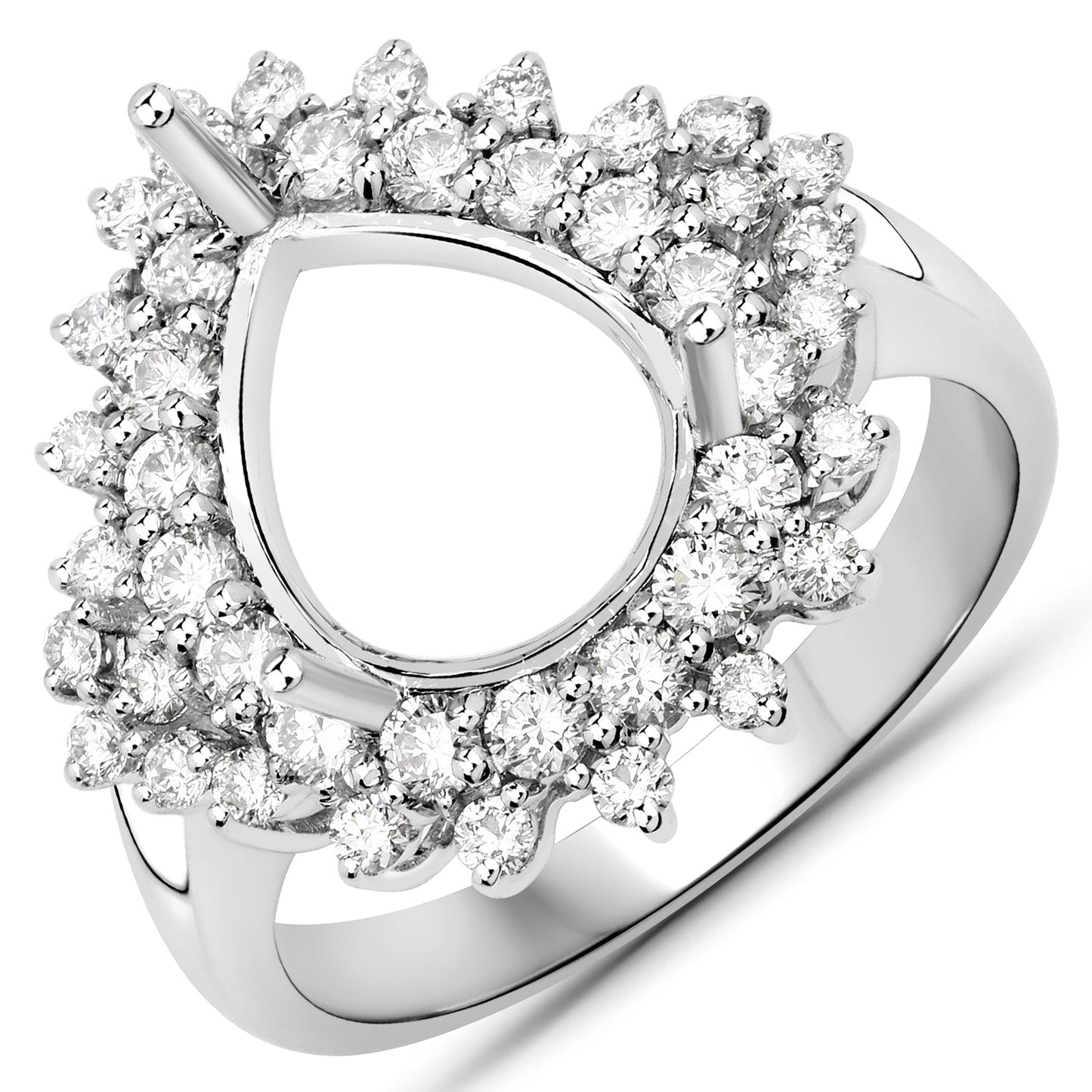 0.89 Carat Genuine White Diamond 14K White Gold Semi Mount Ring - holds 11x9mm Pear Gemstone Bids.com