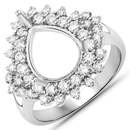 0.89 Carat Genuine White Diamond 14K White Gold Semi Mount Ring - holds 11x9mm Pear Gemstone Bids.com