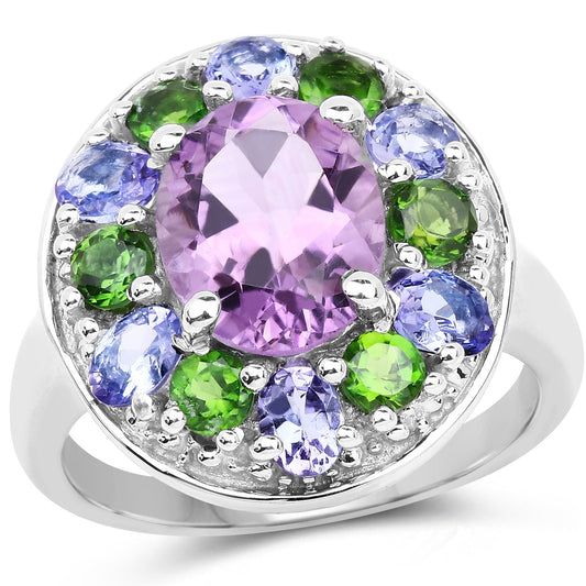 3.89 Carat Genuine Amethyst, Tanzanite & Chrome Diopside .925 Sterling Silver Ring Bids.com
