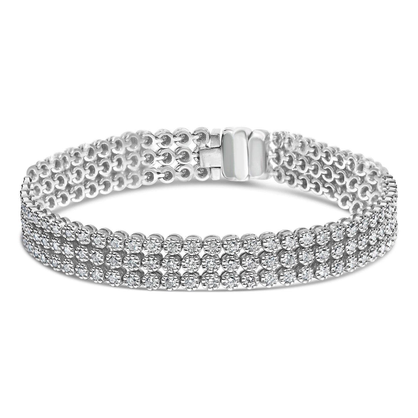18K White Gold 5.00 Cttw Natural Diamond 3 Row Link Tennis Bracelet (G-H Color, VS1-VS2 Clarity) - 7.25" Inches Bids.com