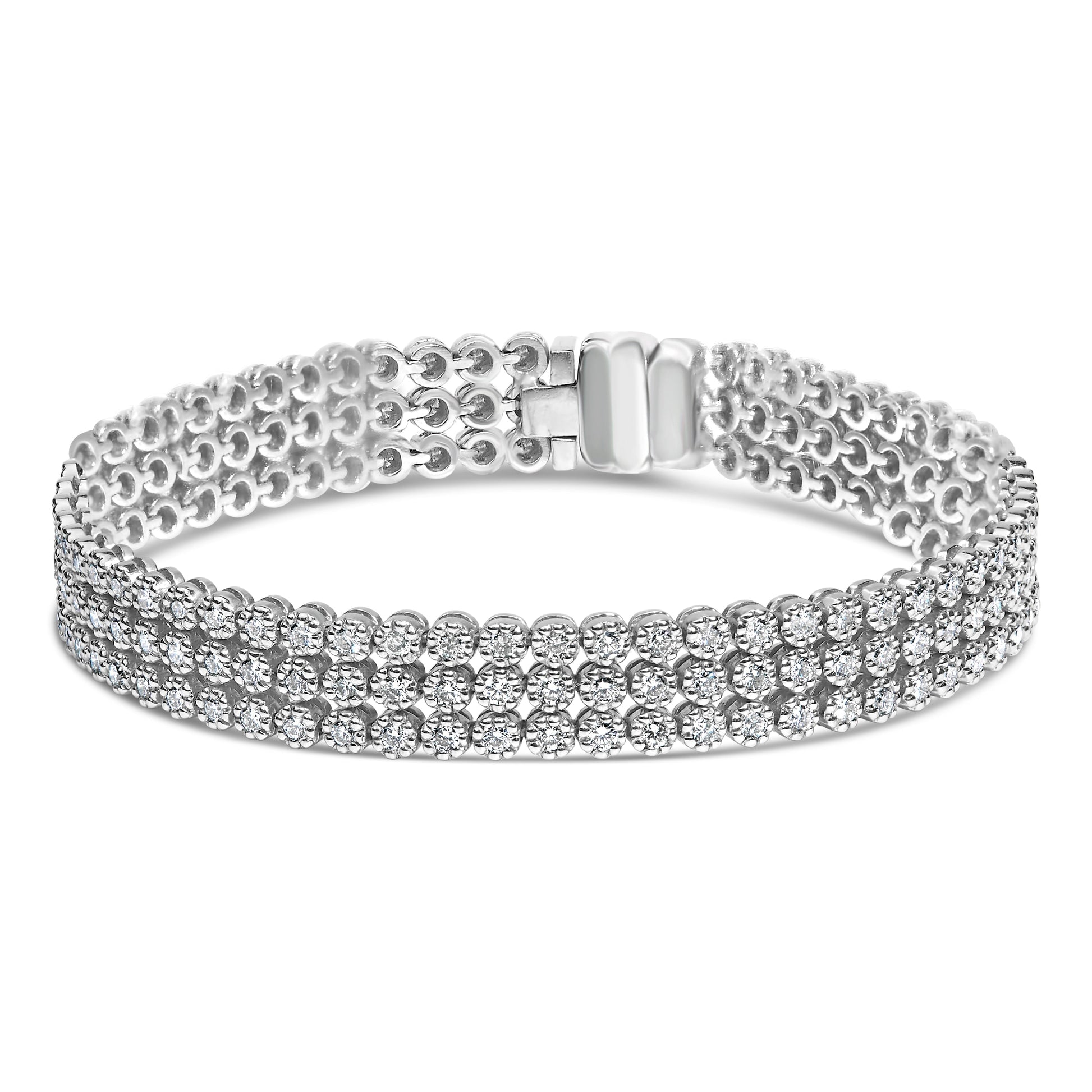 18K White Gold 5.00 Cttw Natural Diamond 3 Row Link Tennis Bracelet (G-H Color, VS1-VS2 Clarity) - 7.25" Inches Bids.com