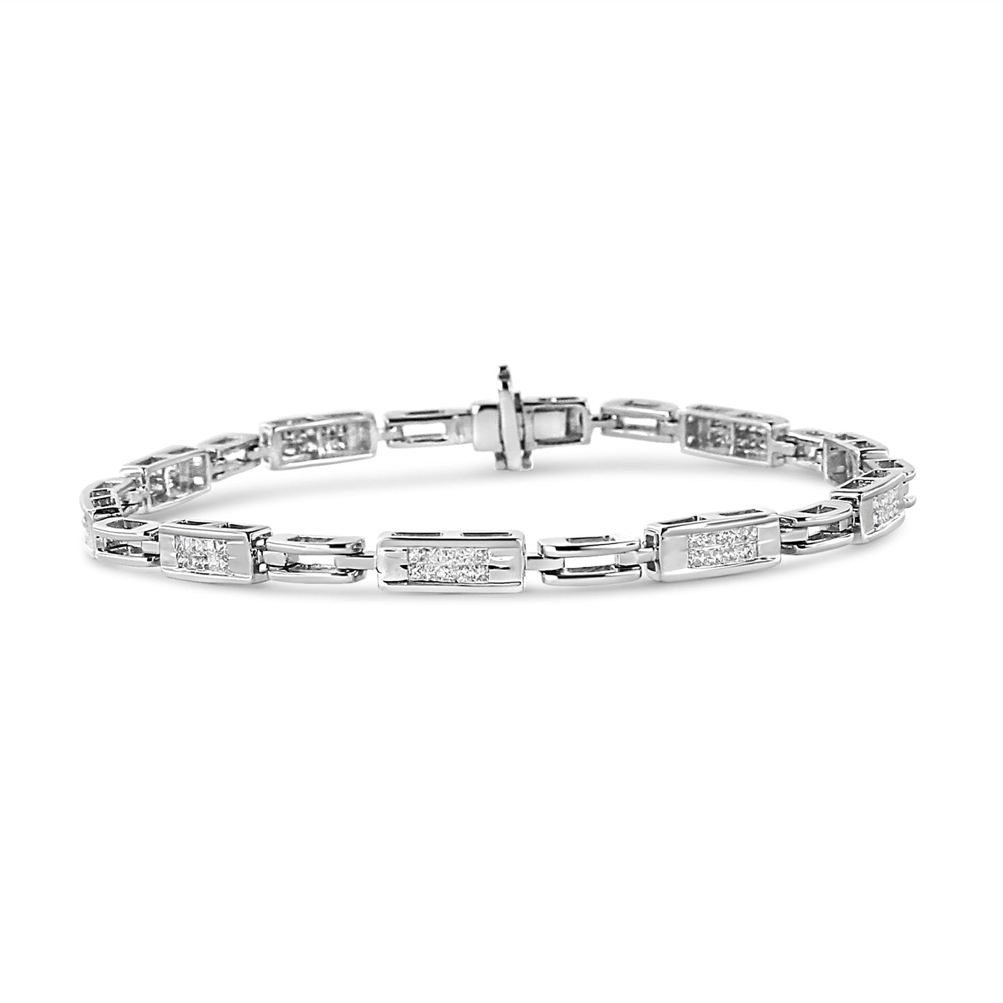 14K White Gold 1.0 Cttw Invisible Set Princess Cut Diamond Alternating Station and Link Tennis Bracelet (I-J Color, I1-I2 Clarity) - Size 7.25" Inches Bids.com
