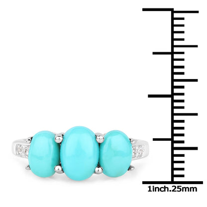 2.97 Carat Genuine Turquoise and White Zircon .925 Sterling Silver Ring Bids.com