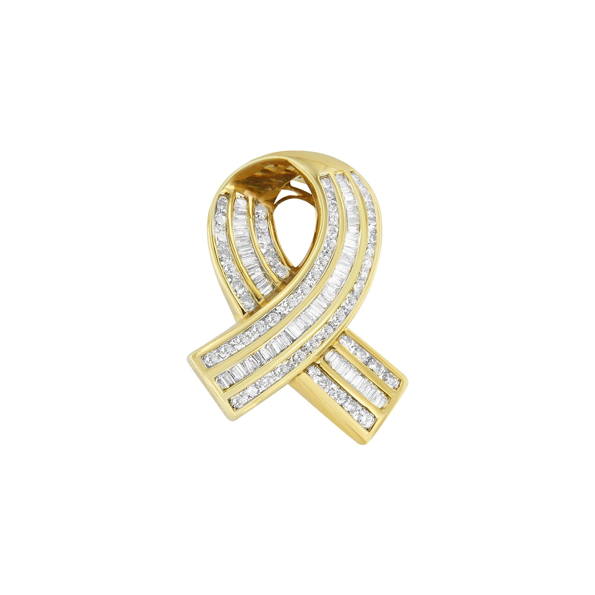 14K Yellow Gold 2 5/8 cttw Channel Set White Diamond Awareness Ribbon Pendant Necklace (G-H Color, VS1-VS2 Clarity) - NO CHAIN Bids.com