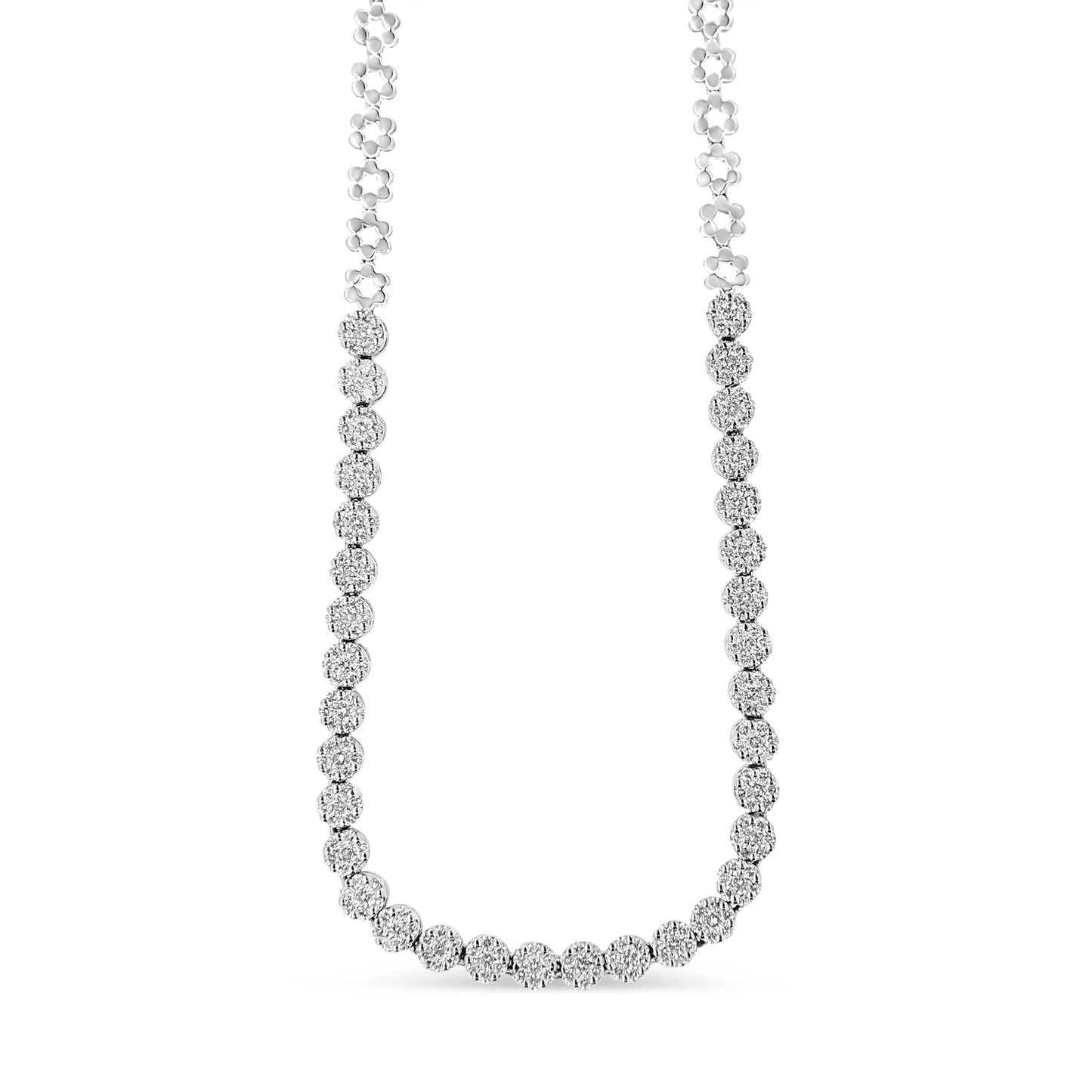 IGI Certified 14K White Gold 8.0 Cttw Pave Set Round-Cut Diamond Cluster Graduating Riviera Statement Necklace (H-I Color, I1 Clarity) Bids.com