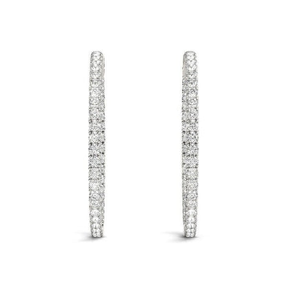 14k White Gold Diamond Hoop Earrings with Shared Prong Setting (2 cttw) Bids.com