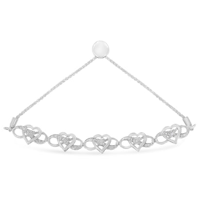 .925 Sterling Silver Miracle Set Diamond Accented Infinity Hearts 6â€-9â€ Adjustable Bolo Bracelet (H-I Color, I2-I3 Clarity) Bids.com