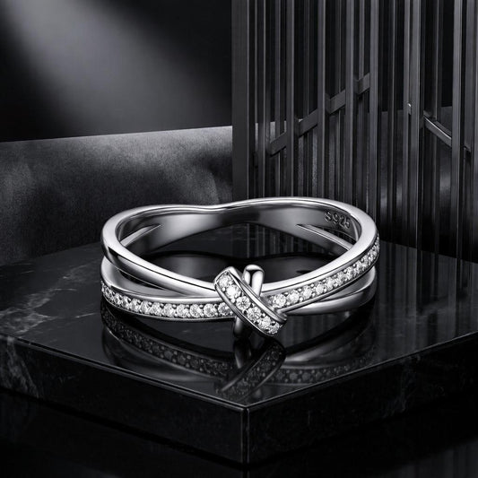 S925 Sterling Silver Oxidized Pavé Setting CZ Ring Size 6 for Women Bids.com