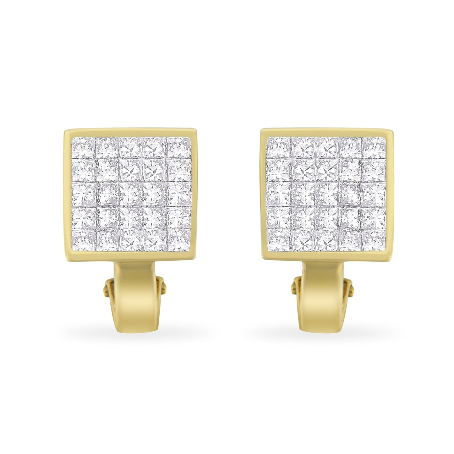 14K Yellow Gold 3-1/5 Cttw Princess Cut Diamond Â¾ Square Invisible Set Grid Huggy Style Omega Back Stud Earrings (G-H Color, VS1-VS2 Clarity) Bids.com