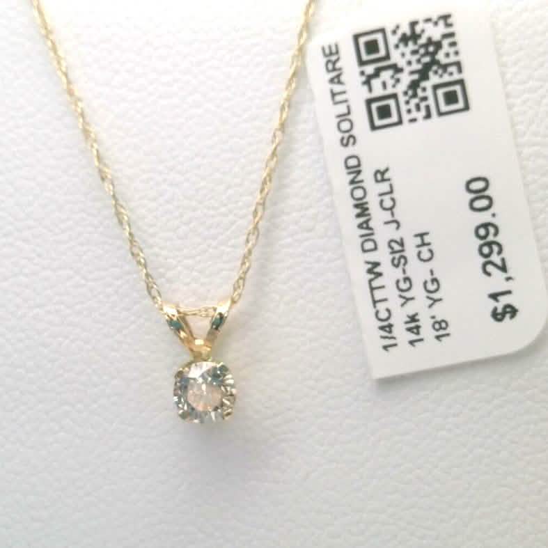 1/4CTTW $4000 Genuine Diamond Solitaire Pendant Necklace 14K Yellow Gold Solid 18" DailySale