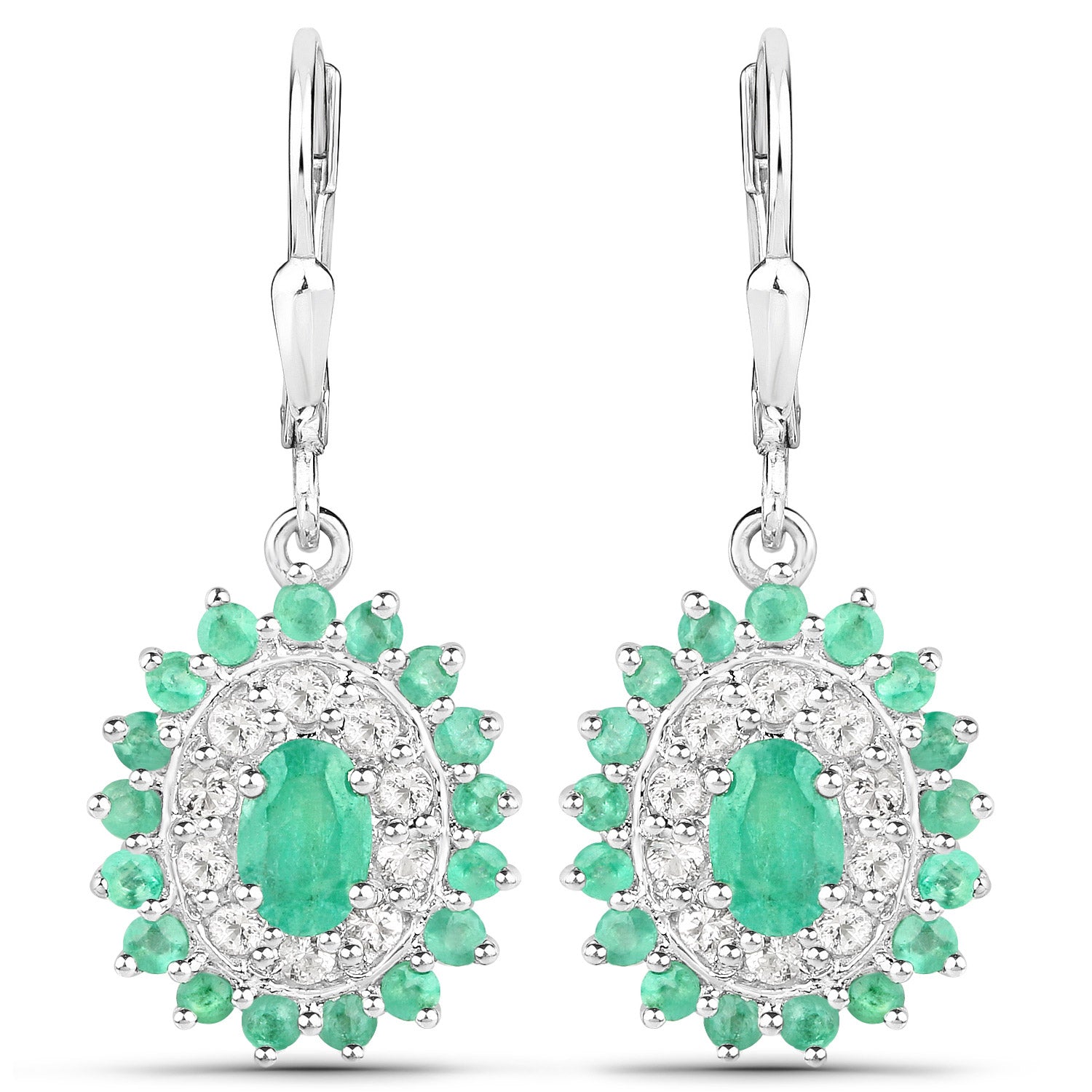 6.53 Carat Genuine Zambian Emerald and White Topaz .925 Sterling Silver 3 Piece Jewelry Set (Ring, Earrings, and Pendant w/ Chain) Bids.com