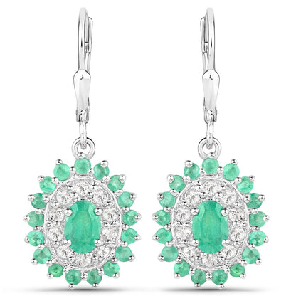 6.53 Carat Genuine Zambian Emerald and White Topaz .925 Sterling Silver 3 Piece Jewelry Set (Ring, Earrings, and Pendant w/ Chain) Bids.com