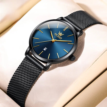 Women's Mesh Strap Watch Slim Quartz Date Luminous Steel BandsCo Straps