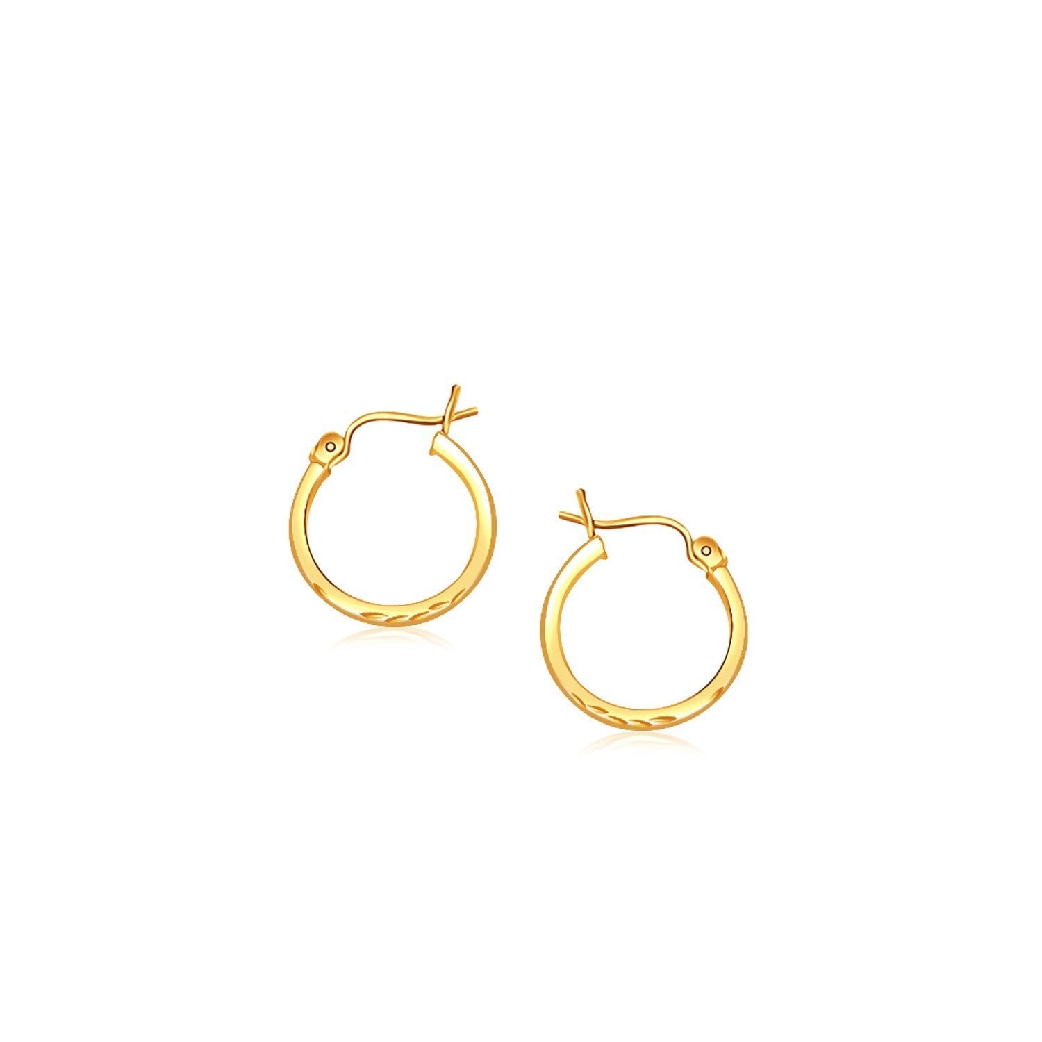 14k Yellow Gold Slender Hoop Earring with Diamond-Cut Finish (15mm Diameter) Bids.com