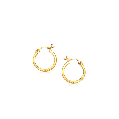 14k Yellow Gold Slender Hoop Earring with Diamond-Cut Finish (15mm Diameter) Bids.com