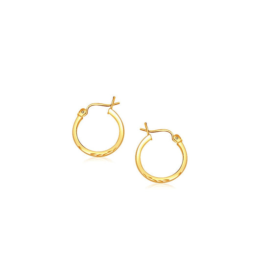14k Yellow Gold Slender Hoop Earring with Diamond-Cut Finish (15mm Diameter) Bids.com