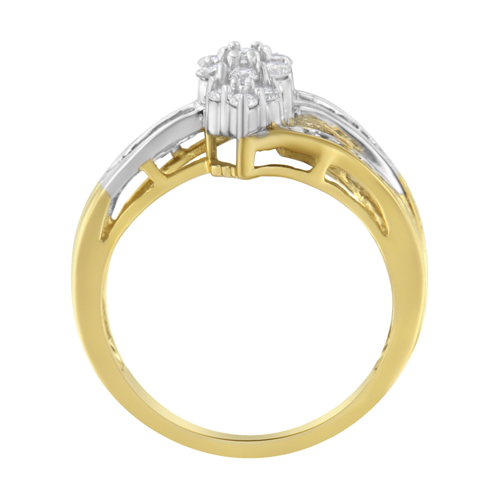 10K Yellow and White Gold 1/2 Cttw Diamond Marquise Shaped Cluster Split Shank Ring (H-I Color, SI2-I1 Clarity) - Size 7 Bids.com