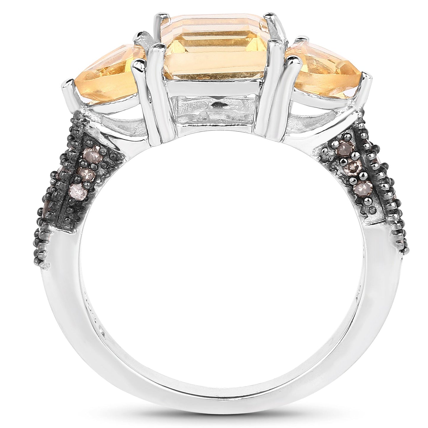 2.71 Carat Genuine Citrine and Champagne Diamond .925 Sterling Silver Ring Bids.com